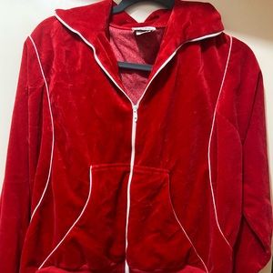 Red Suede Collared Zip Up